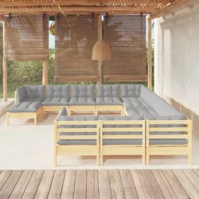 Garden furniture 12 pieces and gray pine wood cushions by , Garden sets - Ref: Foro24-3097066, Price: 919,71 €, Discount: %