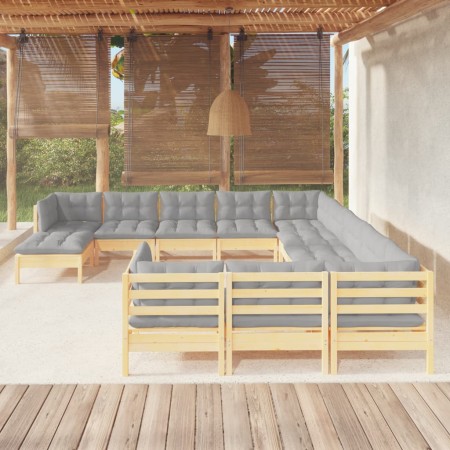 Garden furniture 12 pieces and gray pine wood cushions by , Garden sets - Ref: Foro24-3097066, Price: 905,16 €, Discount: %