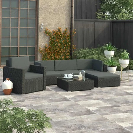 6-teiliges Gartenmöbel-Set und schwarze Kissen aus synthetischem Rattan von vidaXL, Gartensets - Ref: Foro24-46754, Preis: 67...