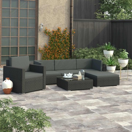 Set muebles de jardín 6 piezas y cojines ratán sintético negro de vidaXL, Conjuntos de jardín - Ref: Foro24-46754, Precio: 63...