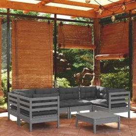 Garden furniture set 7 pieces and gray pine wood cushions by , Garden sets - Ref: Foro24-3097303, Price: 585,30 €, Discount: %