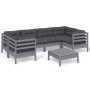 Garden furniture set 7 pieces and gray pine wood cushions by , Garden sets - Ref: Foro24-3097303, Price: 584,67 €, Discount: %