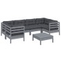 Garden furniture set 7 pieces and gray pine wood cushions by , Garden sets - Ref: Foro24-3097303, Price: 584,67 €, Discount: %