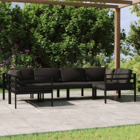 Set muebles de jardín 6 pzas y cojines aluminio gris antracita