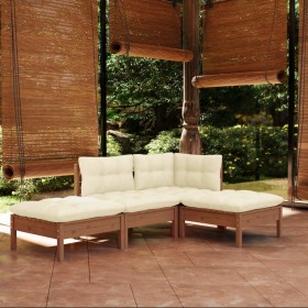 Muebles de jardín 4 piezas cojines madera maciza de pino