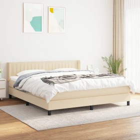 Cama box spring con colchón tela color crema 180x200 cm