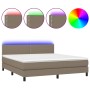 Cama box spring colchón y luces LED tela gris taupe 160x200 cm