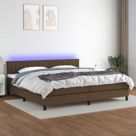 Box spring bed mattress LED lights dark brown fabric 200x200 cm by , Beds and slatted bases - Ref: Foro24-3133344, Price: 592...