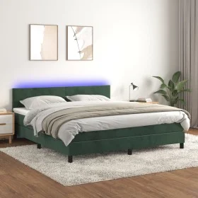 Box spring bed with mattress and LED dark green velvet 180x200cm by , Beds and slatted bases - Ref: Foro24-3134300, Price: 55...