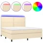 Box spring bed mattress and LED lights cream fabric 160x200 cm by , Beds and slatted bases - Ref: Foro24-3134810, Price: 564,...