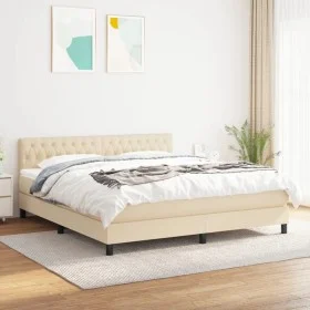 Box spring bed with cream fabric mattress 180x200 cm by , Beds and slatted bases - Ref: Foro24-3140318, Price: 568,47 €, Disc...