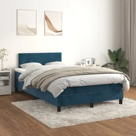 Box spring bed with dark blue velvet mattress 120x200 cm by , Beds and slatted bases - Ref: Foro24-3141177, Price: 391,69 €, ...