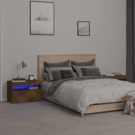 Bedside tables with LED lights 2 pcs smoked oak 60x35x40 cm by , Nightstands - Ref: Foro24-3152827, Price: 71,84 €, Discount: %