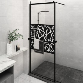 Mampara ducha con estante vidrio ESG y aluminio negro 80x195 cm