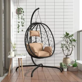 Silla colgante huevo acero y ratán sintético con cojín taupé de , Balancines de jardín - Ref: Foro24-360047, Precio: 212,02 €...