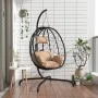 Ei-Hängesessel aus Stahl und synthetischem Rattan mit taupefarbenem Kissen von , Gartenwippen - Ref: Foro24-360047, Preis: 21...