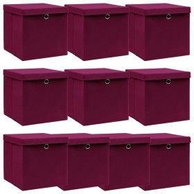 Aufbewahrungsbox mit Deckel 10 Stück dunkelroter Stoff 32x32x32 cm von , Aufbewahrungskörbe - Ref: Foro24-288344, Preis: 67,6...