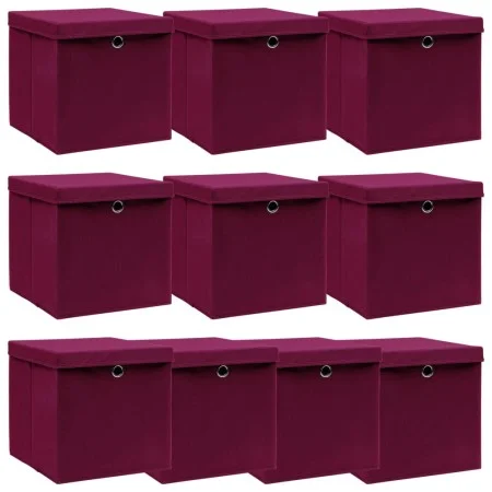 Storage box with lid 10 pcs dark red fabric 32x32x32 cm by , Storage baskets - Ref: Foro24-288344, Price: 66,07 €, Discount: %