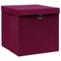 Caja de almacenaje con tapa 10 uds tela rojo oscuro 32x32x32 cm