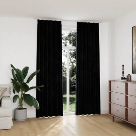 Cortinas opacas con ganchos 2 uds terciopelo negro 140x245 cm