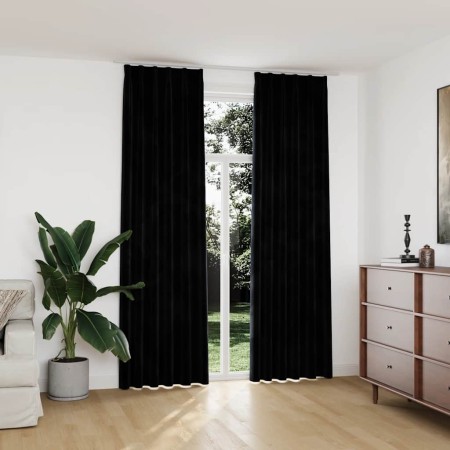 Cortinas opacas con ganchos 2 uds terciopelo negro 140x245 cm