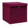 Caja de almacenaje con tapa 10 uds tela rojo oscuro 32x32x32 cm