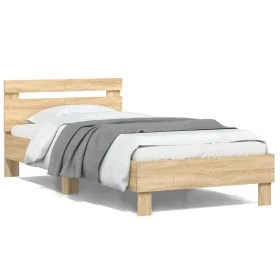 Sonoma oak engineered wood bed with headboard 100x200 cm by , Beds and slatted bases - Ref: Foro24-838528, Price: 82,76 €, Di...