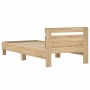 Sonoma oak engineered wood bed with headboard 100x200 cm by , Beds and slatted bases - Ref: Foro24-838528, Price: 86,24 €, Di...