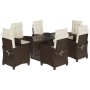 Set comedor de jardín 7 pzas con cojines ratán sintético marrón