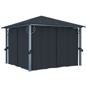 Cenador con cortina gris antracita aluminio 300x300 cm by vidaXL, Tents and gazebos - Ref: Foro24-48043, Price: 449,65 €, Dis...
