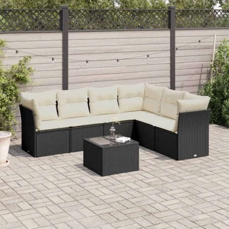 Set de comedor de jardín 7 pzas y cojines ratán sintético negro de , Conjuntos de jardín - Ref: Foro24-3249525, Precio: 418,5...