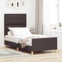 Estructura de cama con cabecera Marrón oscuro 90 x 190 cm tela