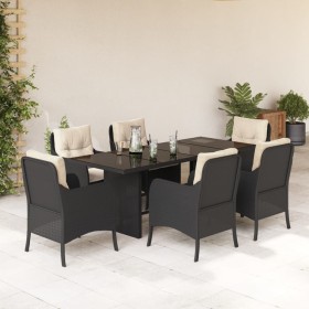 7-teiliges Garten-Essset und schwarze Kissen aus synthetischem Rattan von , Gartensets - Ref: Foro24-3211878, Preis: 725,37 €...