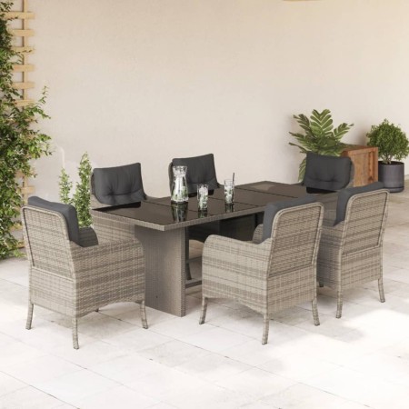 Garden dining set 7 pieces and light gray synthetic rattan cushions by , Garden sets - Ref: Foro24-3211890, Price: 740,74 €, ...