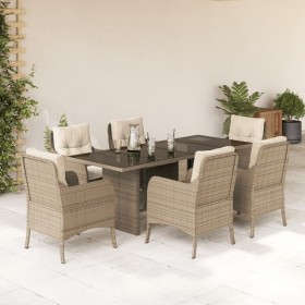 Set comedor de jardín 7 pzas con cojines ratán sintético beige