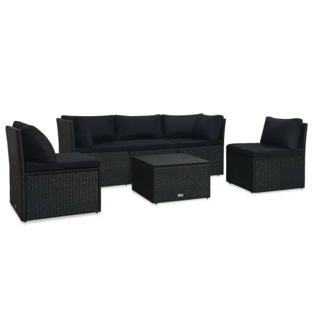Set de muebles de jardín 4 pzas y cojines ratán sintético negro de vidaXL, Sofás de exterior - Ref: Foro24-47811, Precio: 520...