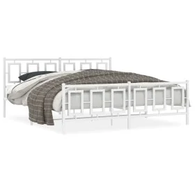 Metal bed frame with headboard and white footboard 180x200 cm by , Beds and slatted bases - Ref: Foro24-374312, Price: 146,01...