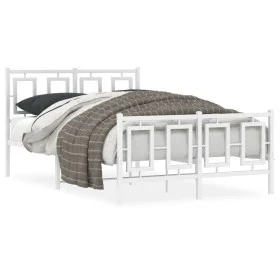 Metal bed frame with headboard and white footboard 120x200 cm by , Beds and slatted bases - Ref: Foro24-374306, Price: 118,76...