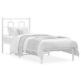 Metal bed frame with white headboard 80x200 cm by , Beds and slatted bases - Ref: Foro24-374281, Price: 63,14 €, Discount: %