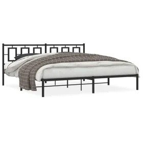 Bed frame with black metal headboard 200x200 cm by , Beds and slatted bases - Ref: Foro24-374248, Price: 128,24 €, Discount: %