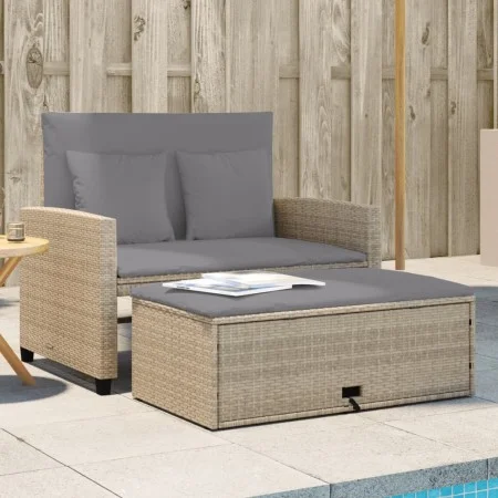 2-seater garden sofa with cushions, beige synthetic rattan by , Outdoor sofas - Ref: Foro24-365136, Price: 286,71 €, Discount: %