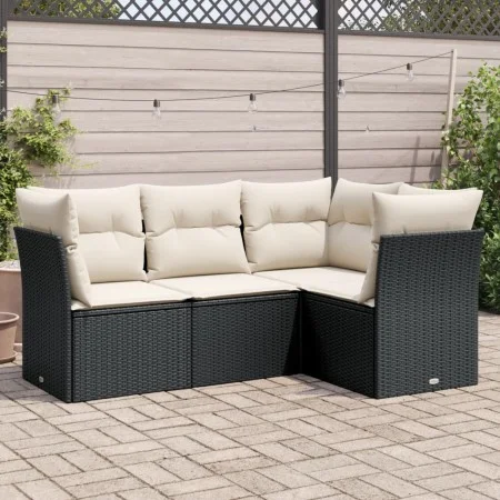 4-teilige Gartensofagarnitur mit schwarzen synthetischen Rattankissen von , Gartensets - Ref: Foro24-3249415, Preis: 271,10 €...