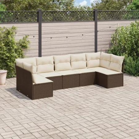 7-piece garden sofa set with brown PE rattan cushions by , Garden sets - Ref: Foro24-3217433, Price: 443,20 €, Discount: %