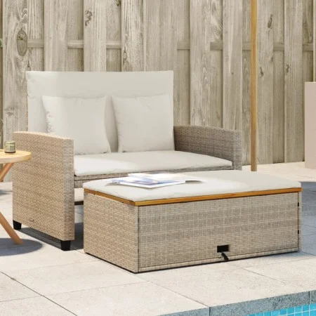Garden sofa with cushions 2 seater rattan and beige acacia wood by , Outdoor sofas - Ref: Foro24-365143, Price: 323,87 €, Dis...