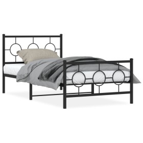 Bed frame with headboard and black metal footboard 100x190cm by , Beds and slatted bases - Ref: Foro24-376238, Price: 84,92 €...