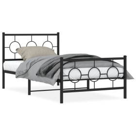 Estructura de cama con cabecero y estribo metal negro 100x190cm