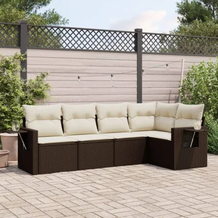 5-teiliges Garten-Essset und braune Kissen aus synthetischem Rattan von , Gartensets - Ref: Foro24-3252470, Preis: 377,46 €, ...