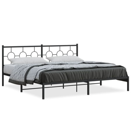 Bed frame with black metal headboard 200x200 cm by , Beds and slatted bases - Ref: Foro24-376233, Price: 119,66 €, Discount: %