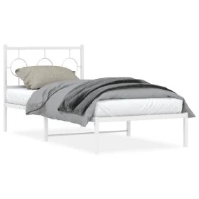 Metal bed frame with white headboard 90x190 cm by , Beds and slatted bases - Ref: Foro24-376267, Price: 70,53 €, Discount: %