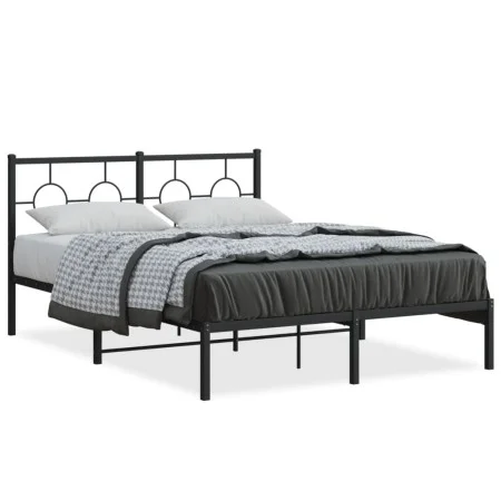 Bed frame with black metal headboard 135x190 cm by , Beds and slatted bases - Ref: Foro24-376225, Price: 97,61 €, Discount: %